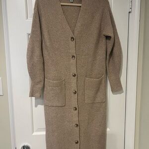 a new day Long Ribbed Button-Front Cardigan in Tan